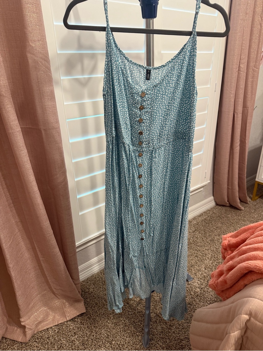 Light Blue Floral Button-Front Maxi Dress